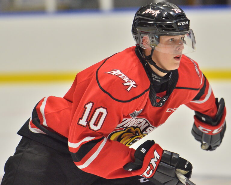Joshua Samanski of the Owen Sound Attack. Photo by Terry Wilson / OHL Images.